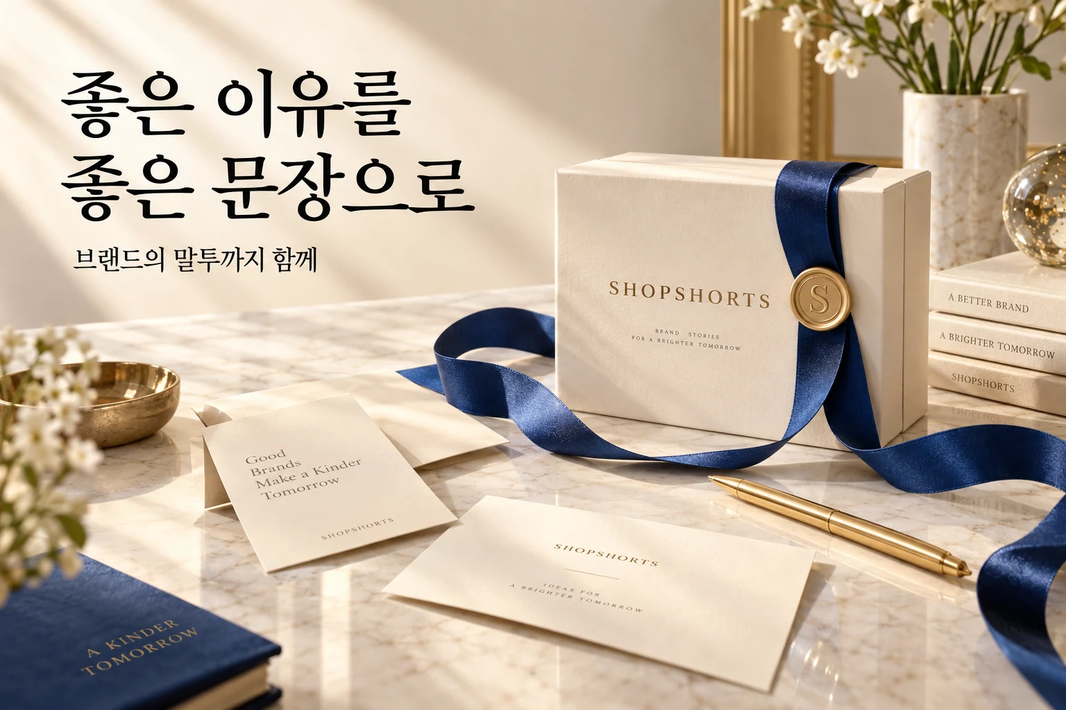 출시 카피 제작 예시. 상품의 장점을 정리한 문장과 썸네일 시안이 놓인 작업 화면.